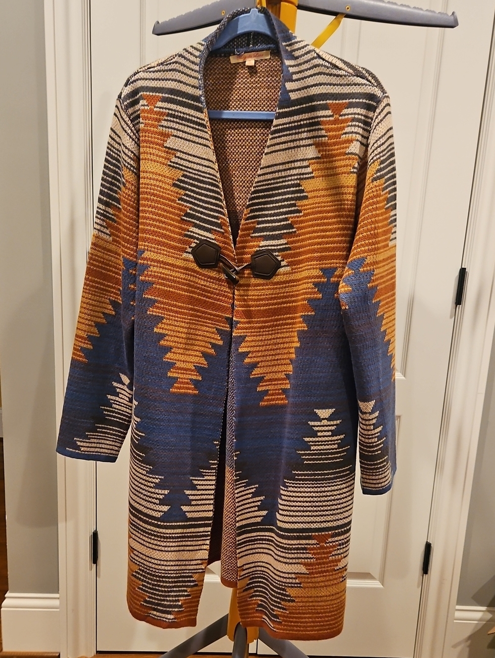 Magnolia Lane Blue and Brown Patterned Cardigan Duster Size XL